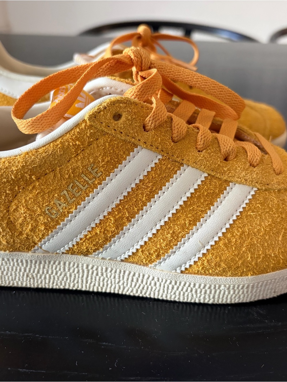 adidas Suede Gazelle Sneakers in Mustard Yellow with White Stripes - Picture 5 of 6